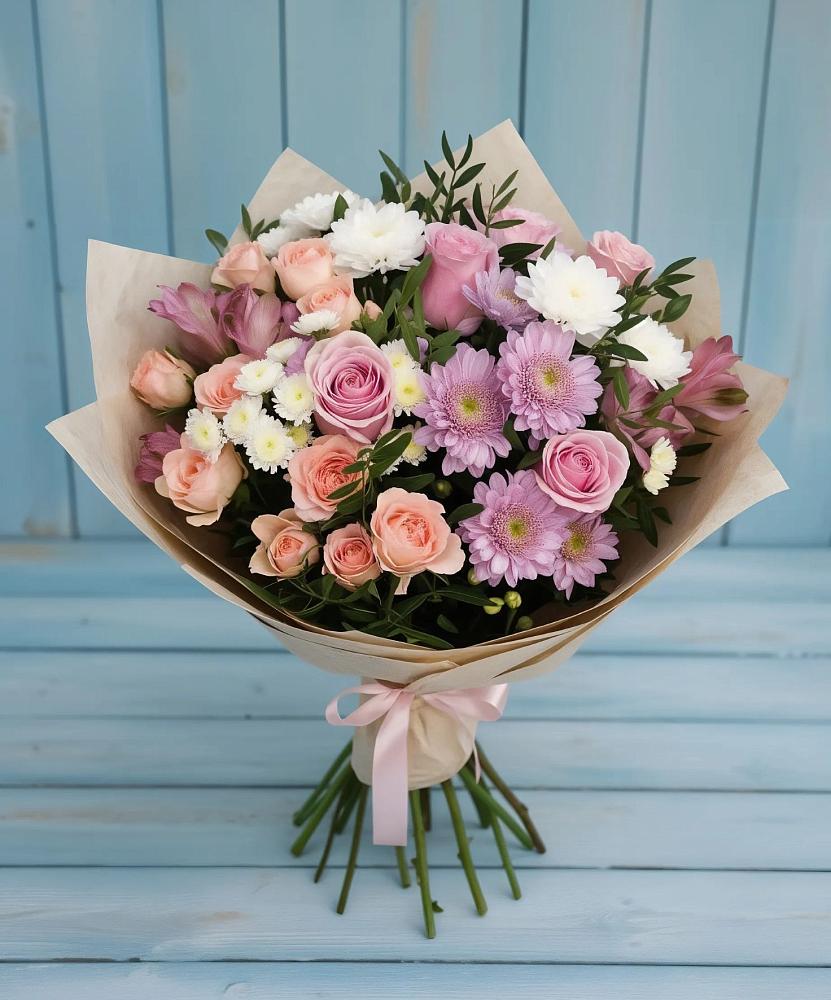 Букет цветов из: Хризантемы, Розы и Альстромерии в Решоткино