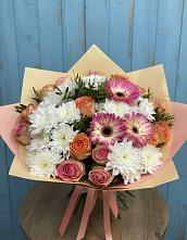 Букет цветов из:  Розы, Герберы и Хризантемы в Решоткино