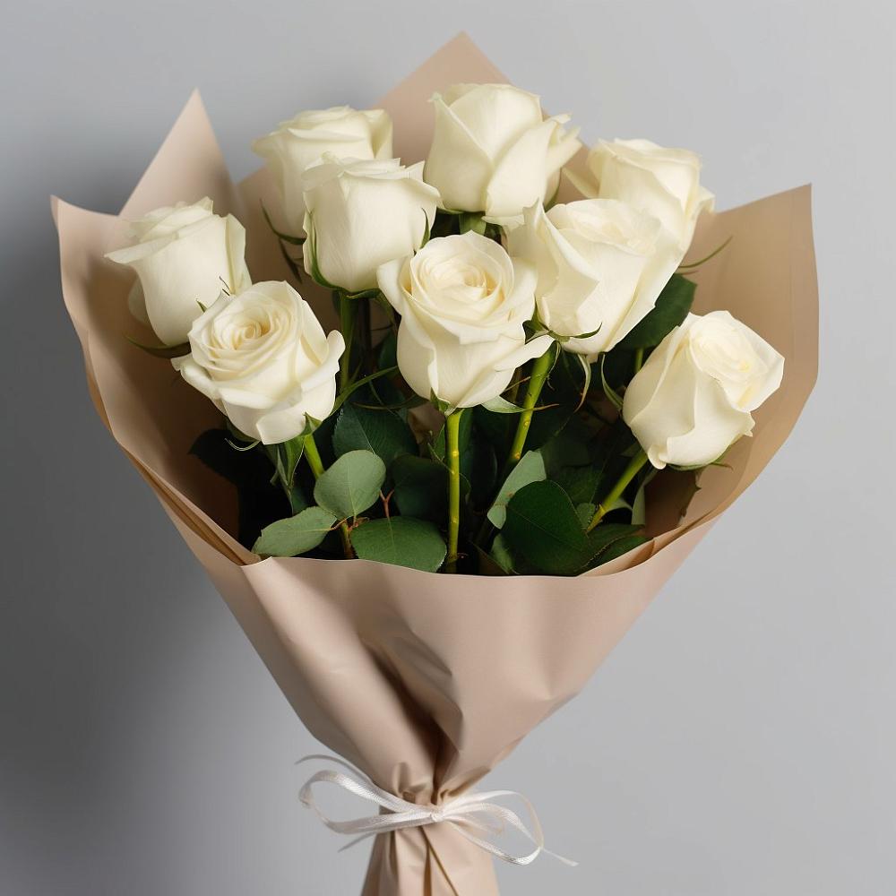 Букет 9 Белых роз Эдлесс Лав в Решоткино