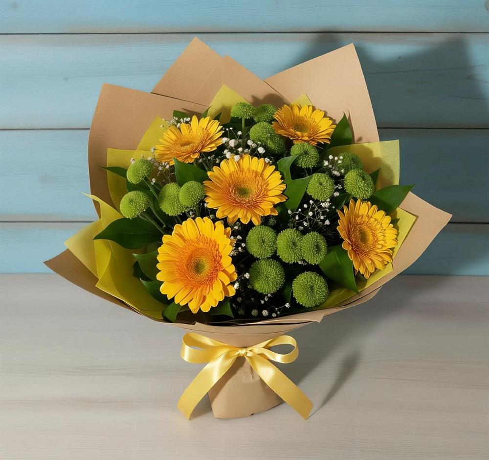 Букет цветов из: Герберы и Хризантемы в Решоткино