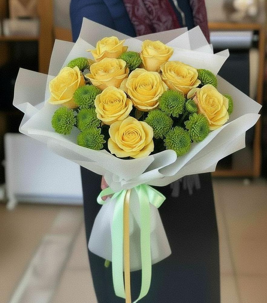 Букет цветов из: Хризантемы и Розы в Решоткино