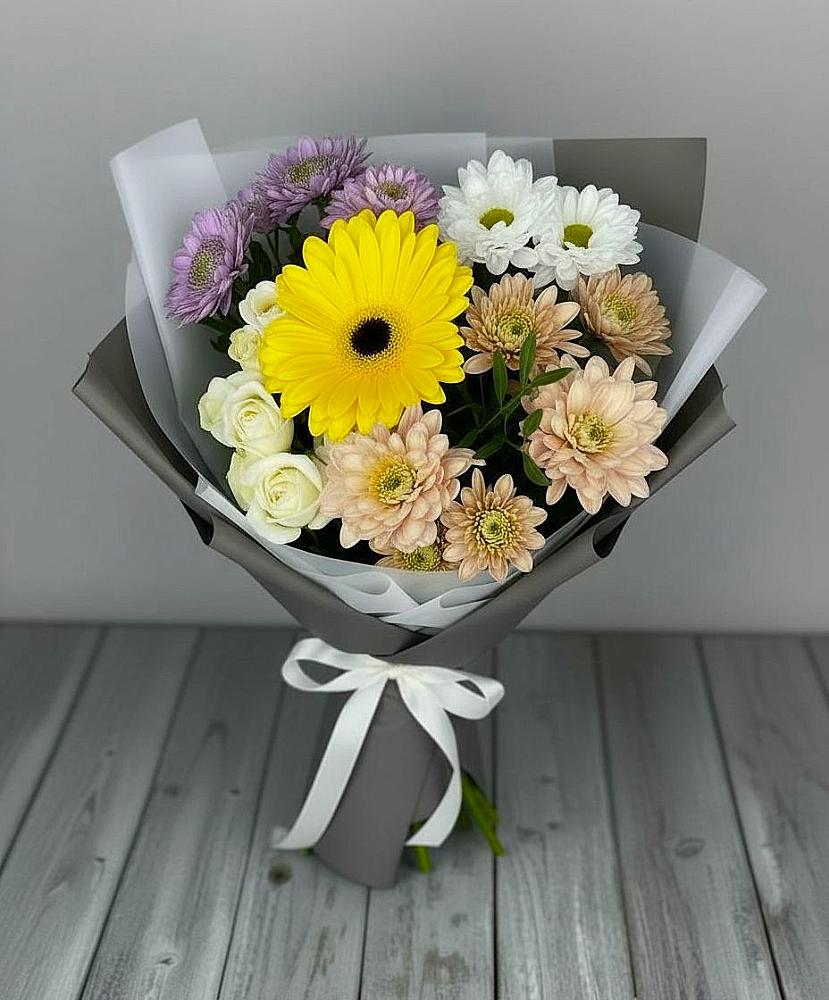 Букет цветов из: Розы, Герберы и Хризантемы в Решоткино