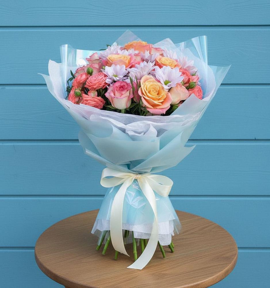 Букет цветов из: Хризантемы и Розы в Решоткино